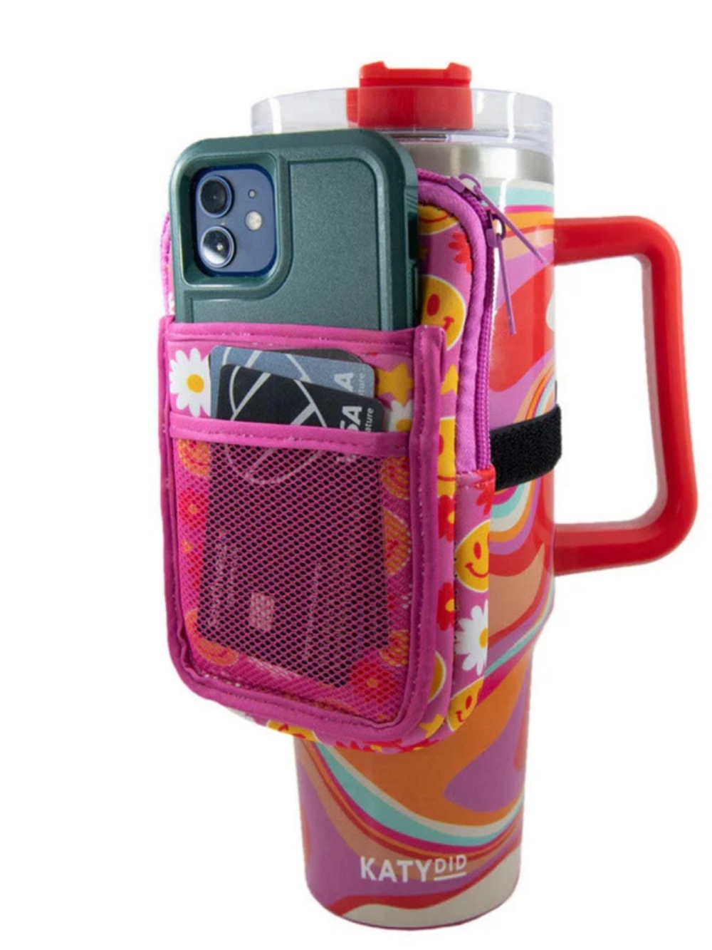 Katydid Pink‎ Floral Tumbler Phone Pocket Holder